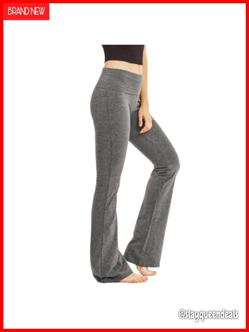 Soft Cotton Spandex Flare Yoga Sweatpants Fold-Over Waist
